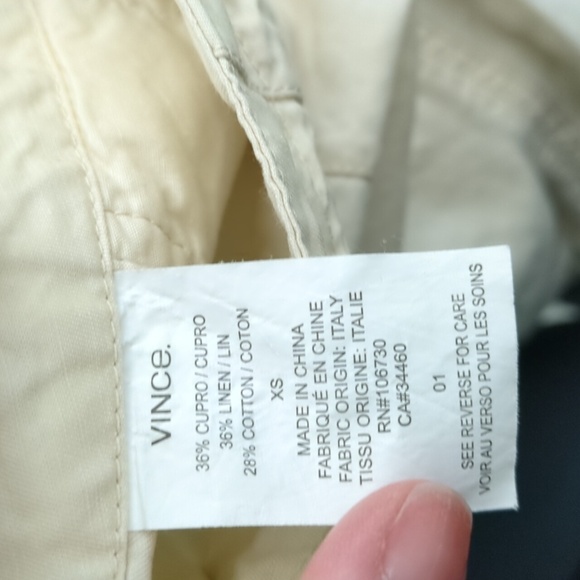 Vince Natural Bleached drawstring cupro linen blend high waist Cream Shorts - Picture 3 of 6